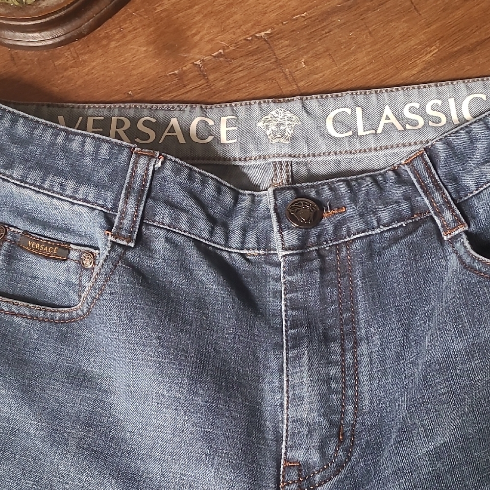 Versace Blue Straight Jeans with Signature Waistband